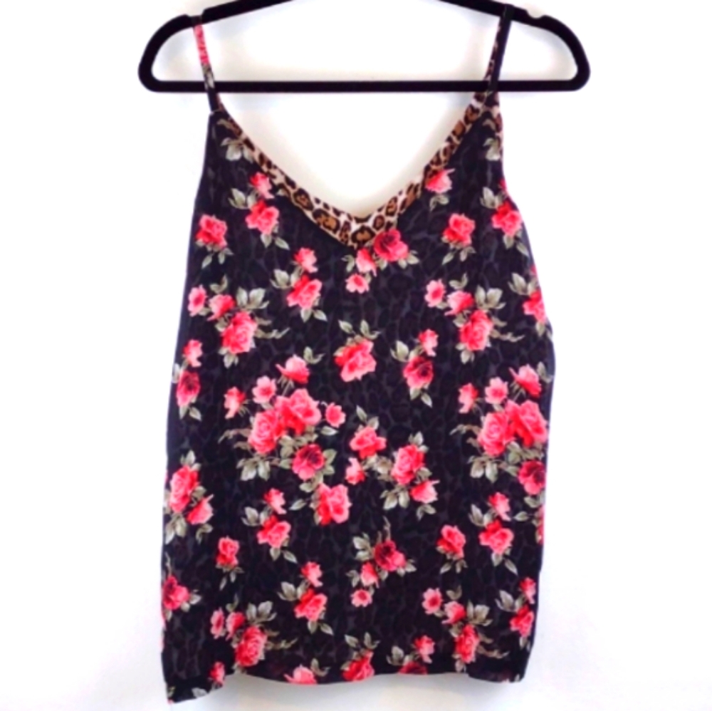 White House Black Market Reversible Black & Pink Floral to Cheetah Cami